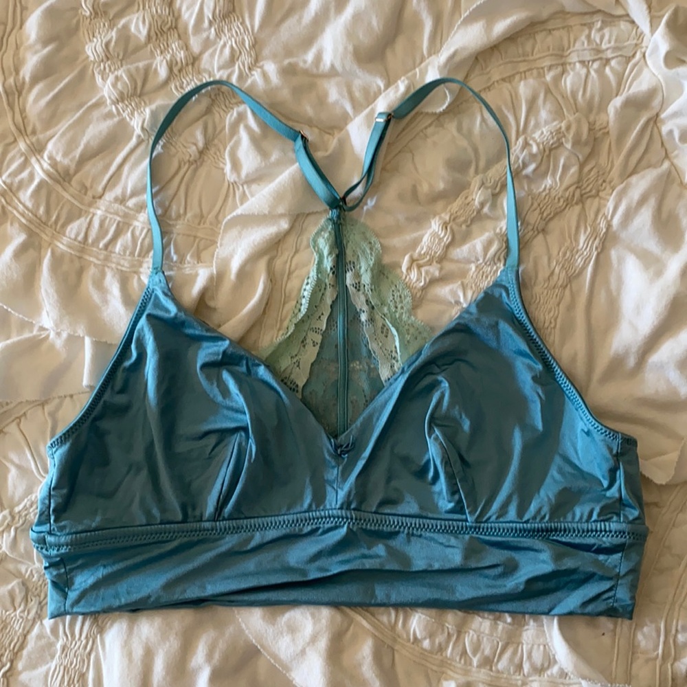 Aerie adjustable bralette medium blue silky with lace